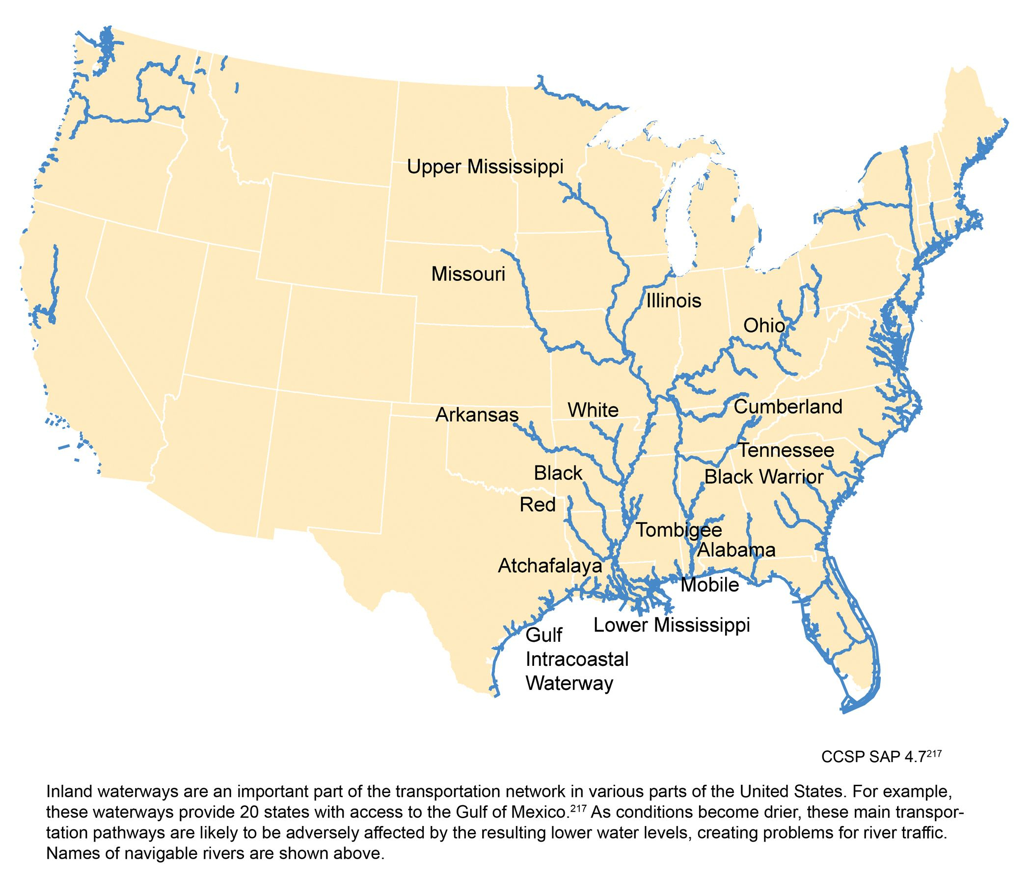Inland Waterways Of The Continental United States Waterway Map Map Geo