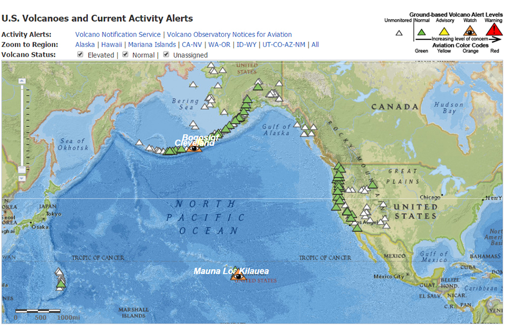 Interactive Map Of Volcanoes And Current Volcanic Activity Alerts In 