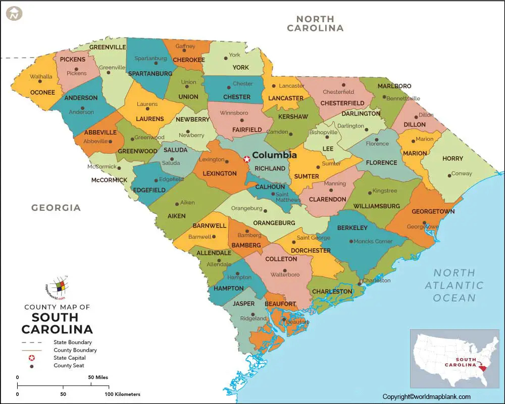 Labeled Map Of South Carolina With Capital Cities