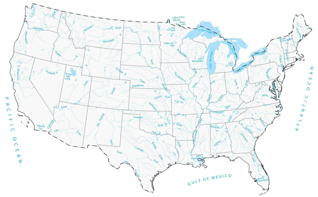 Lakes And Rivers Map Of The United States GIS Geography