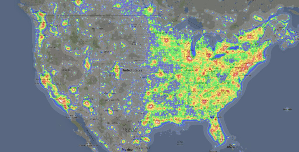 Light Pollution In The United States 1604x818 MapPorn