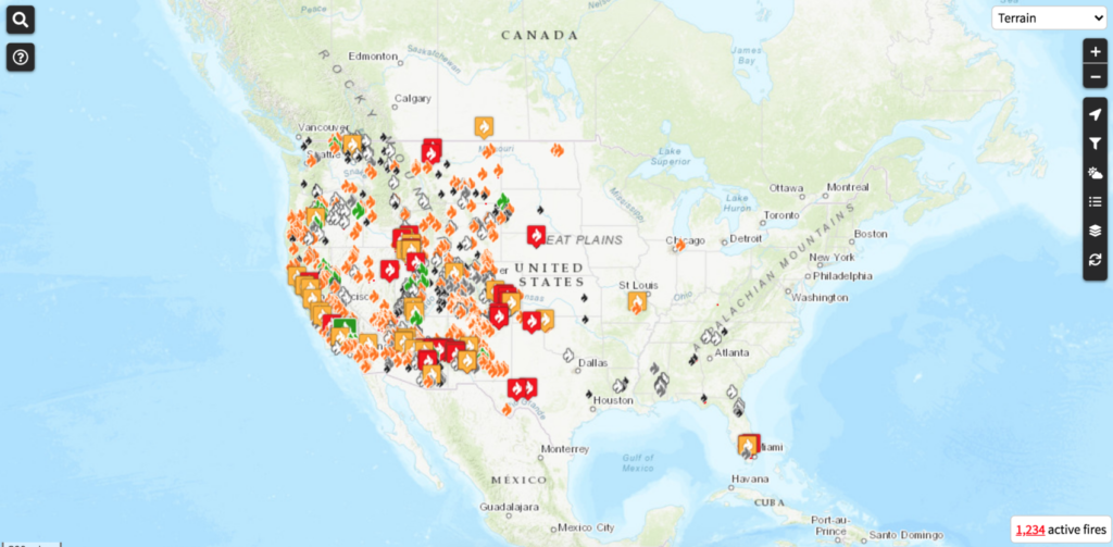 Map All 1 234 Active Wildfires In America Right Now SnowBrains