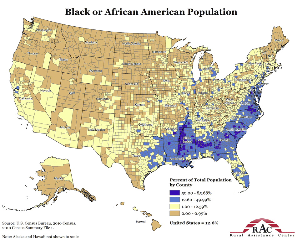 Map Of Black Population In USA Free Printable Maps