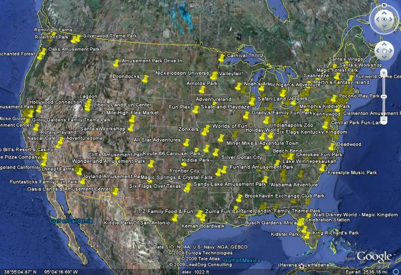 Map Of Every Coaster In The US Using Google Earth Theme Parks Roller 