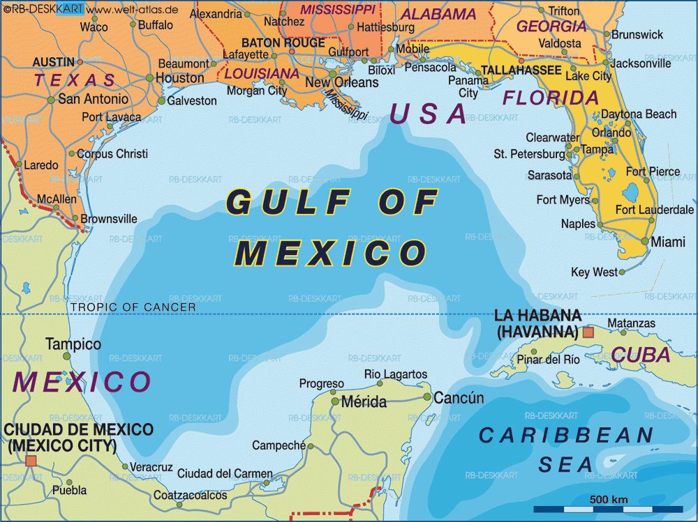 Map Of Gulf Of Mexico Region In United States USA Mexico Welt 