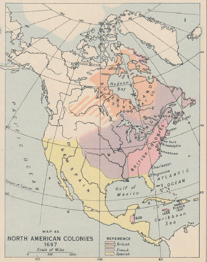 Map Of The North American Colonies 1697