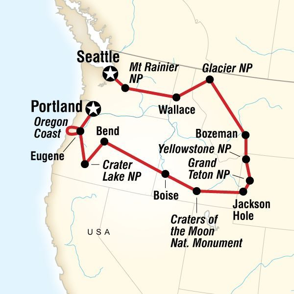 Map Of The Route For National Parks Of The Northwest US National