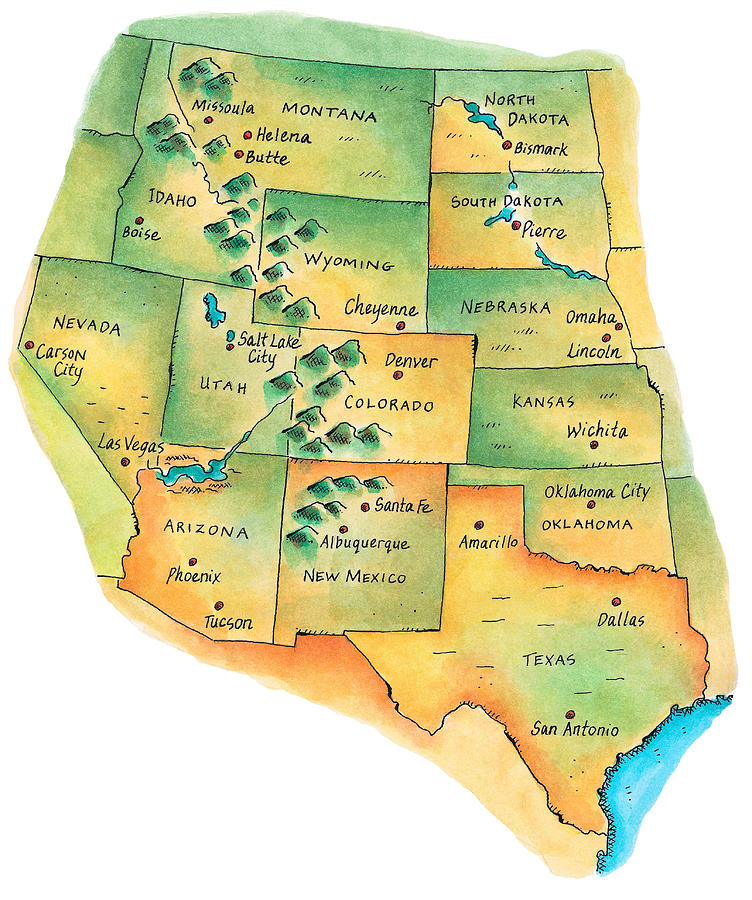 Map Of Western United States Digital Art By Jennifer Thermes