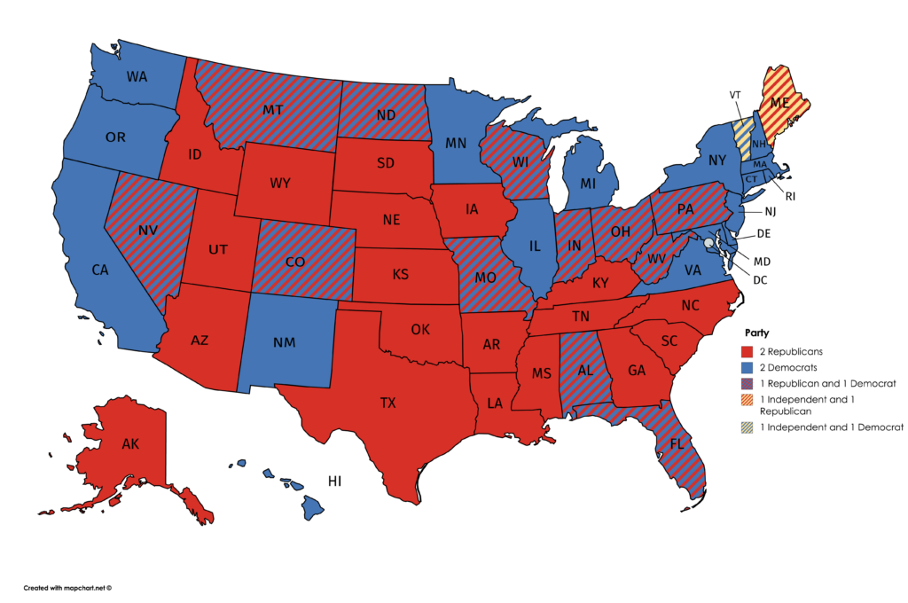Party Of The U S Senators Per State MapPorn