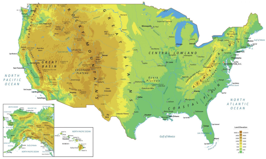 Physical Map Of The United States GIS Geography