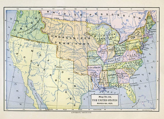 Print Of Map United States 1825 Etsy