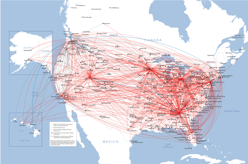 Route Map Usa Travel Destinations Delta Airlines