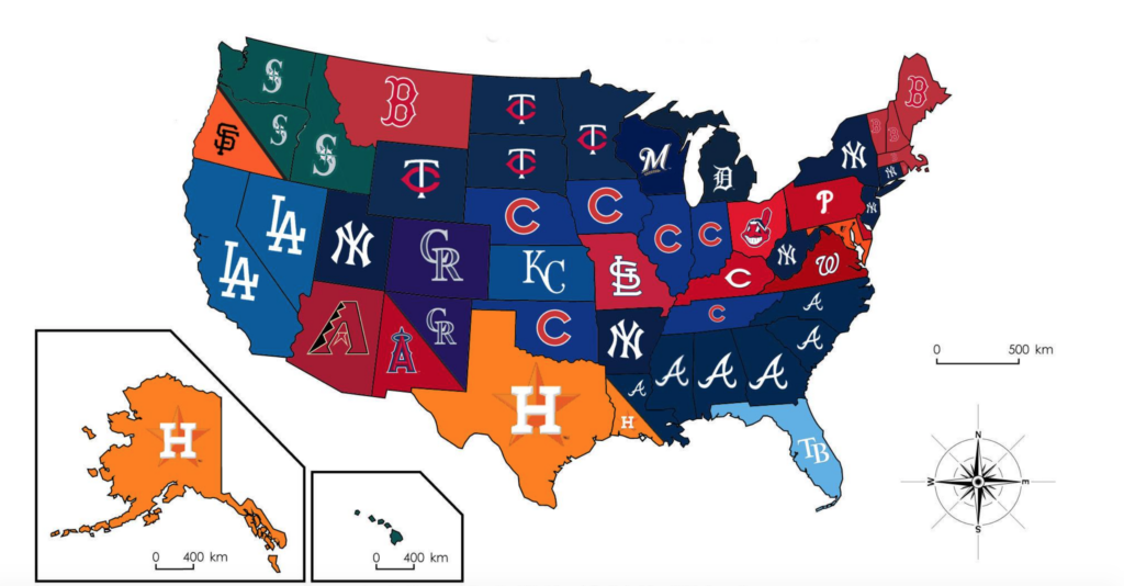 Saw This On r baseball Map Of The US And Each State s Preferred Team 