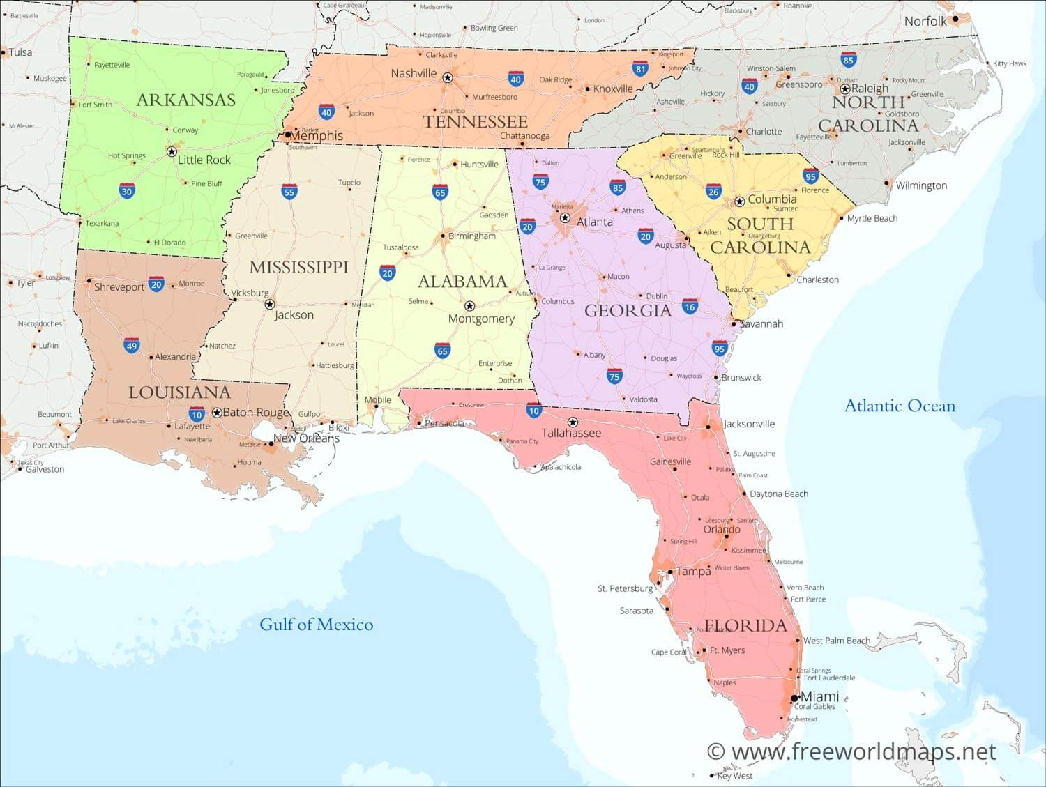 Southeastern US Political Map By Freeworldmaps - Printable Map Of The US