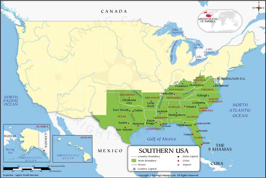 Southern US Map Southern States Map