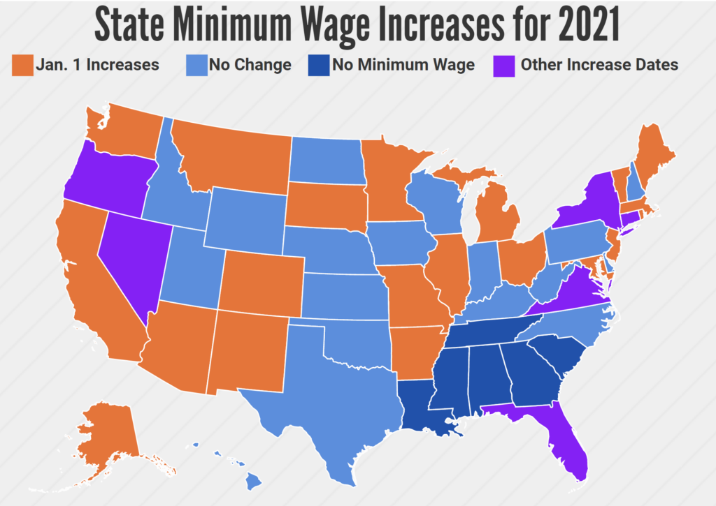 State Minimum Wage Increases For 2021 Map HR D Affordable 