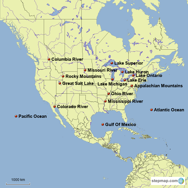 StepMap US Bodies Of Water Landkarte F r USA