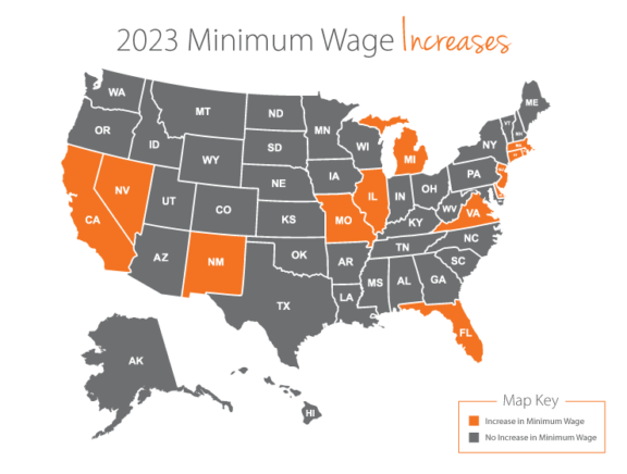 The Map Below Shows Which States Have Changes In Minimum Wages In 2023 