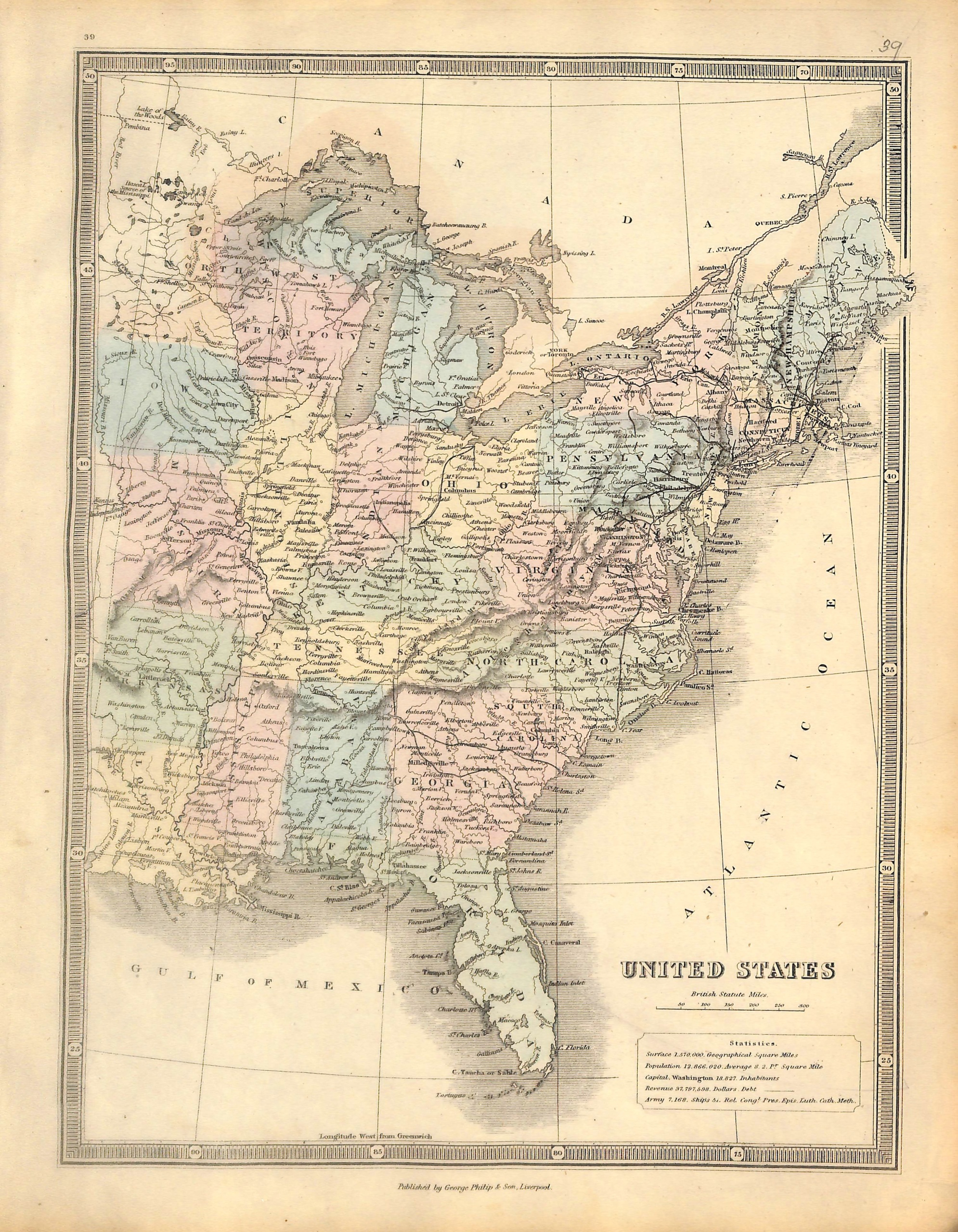 United States Central And Eastern United States U S Map 1853