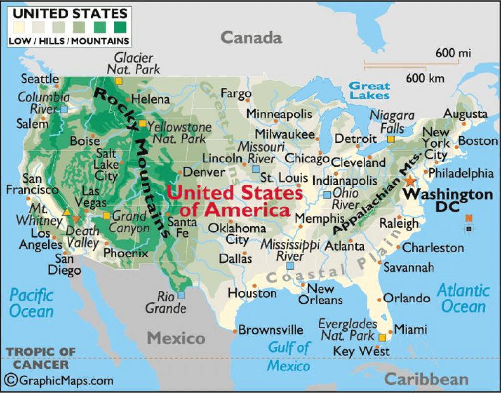 United States Map With Rivers And Lakes And Mountains Printable Map