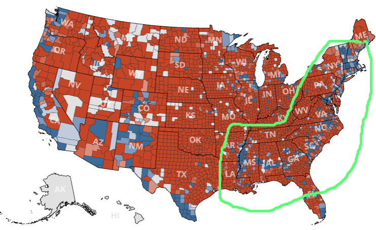 United States What Is This Line Of Counties Voting For The Democratic 