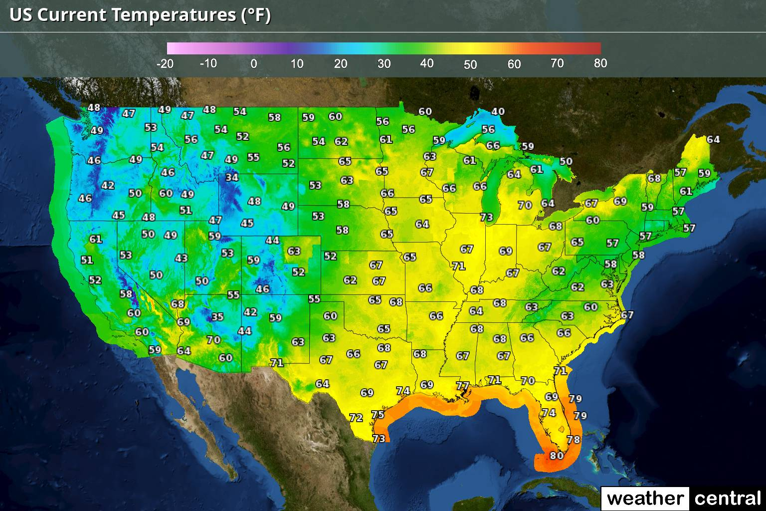US Current Temperatures Map