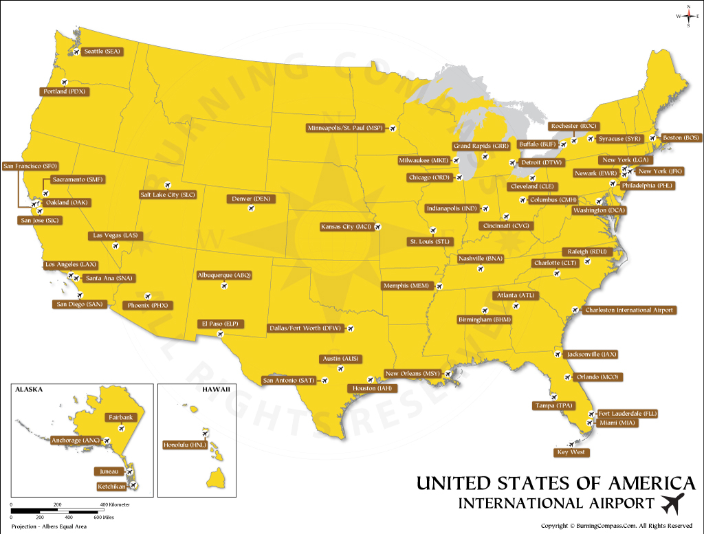 US International Airports Map United States International Airports Map