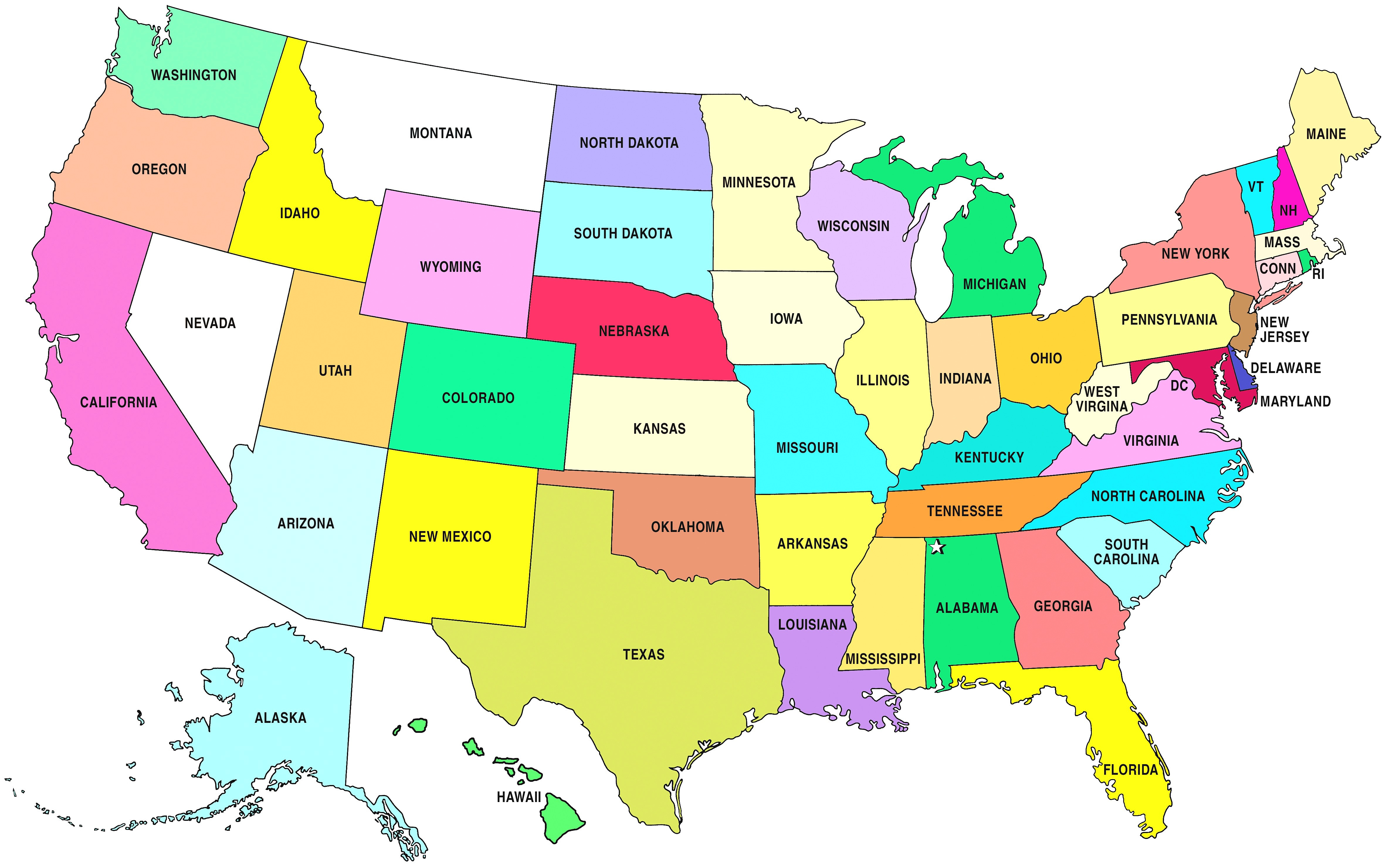 Usa Map With States Labeled Map