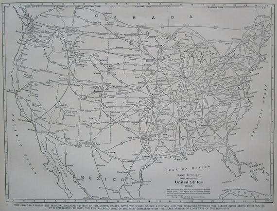 USA RAILROAD Map 1940 1940s United States Map Rand McNally