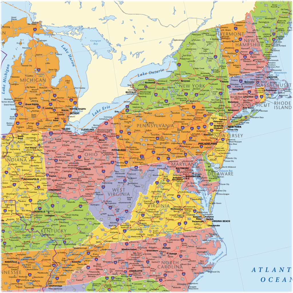 USA Region EastCoast previewDetail East Coast Usa Wall Maps East Coast