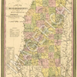 Vintage State Map Mississippi 1850