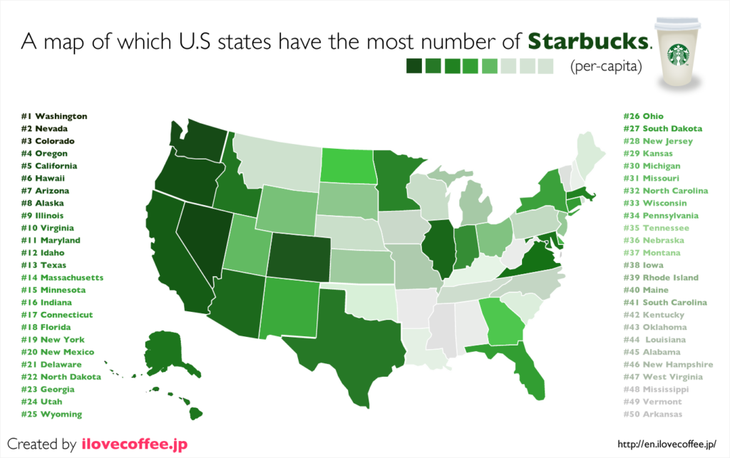 Which U S States Have The Most Number Of Starbucks I Love Coffee
