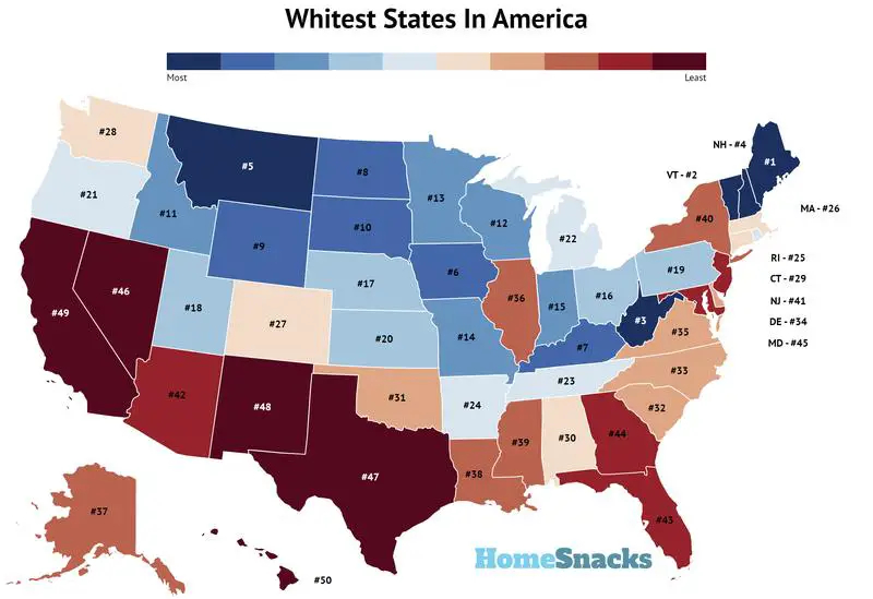 Whitest States In The United States For 2023 White Population By State 